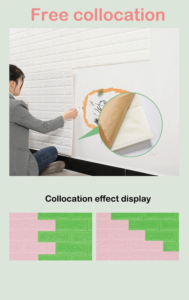 70CM 3D Brick Pattern Wallpaper Soft Foam Material Waterproof Wall Stickers DIY  Self Adhesive Wall Art for Home Decoration