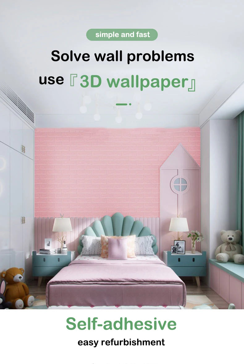 70CM 3D Brick Pattern Wallpaper Soft Foam Material Waterproof Wall Stickers DIY  Self Adhesive Wall Art for Home Decoration