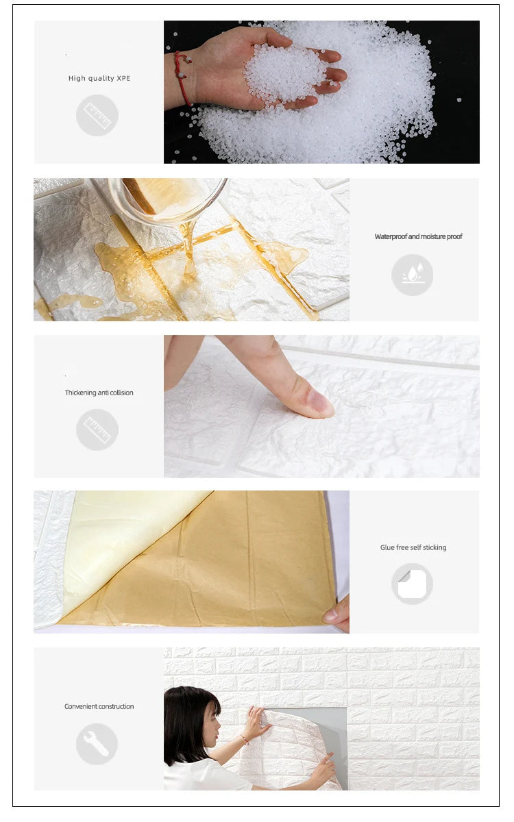 70CM 3D Brick Pattern Wallpaper Soft Foam Material Waterproof Wall Stickers DIY  Self Adhesive Wall Art for Home Decoration