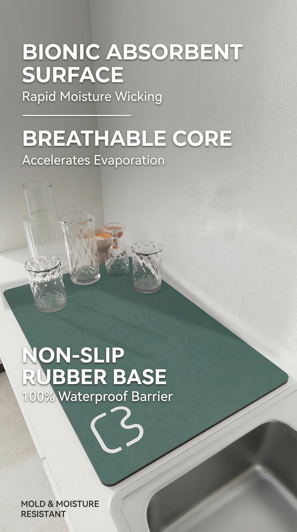 Kitchen Dish Drying Mat – Quick Dry Diatomite Drain Pad for Tableware & Coffee Station