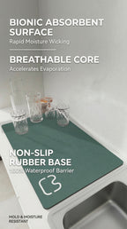 Kitchen Dish Drying Mat – Quick Dry Diatomite Drain Pad for Tableware & Coffee Station