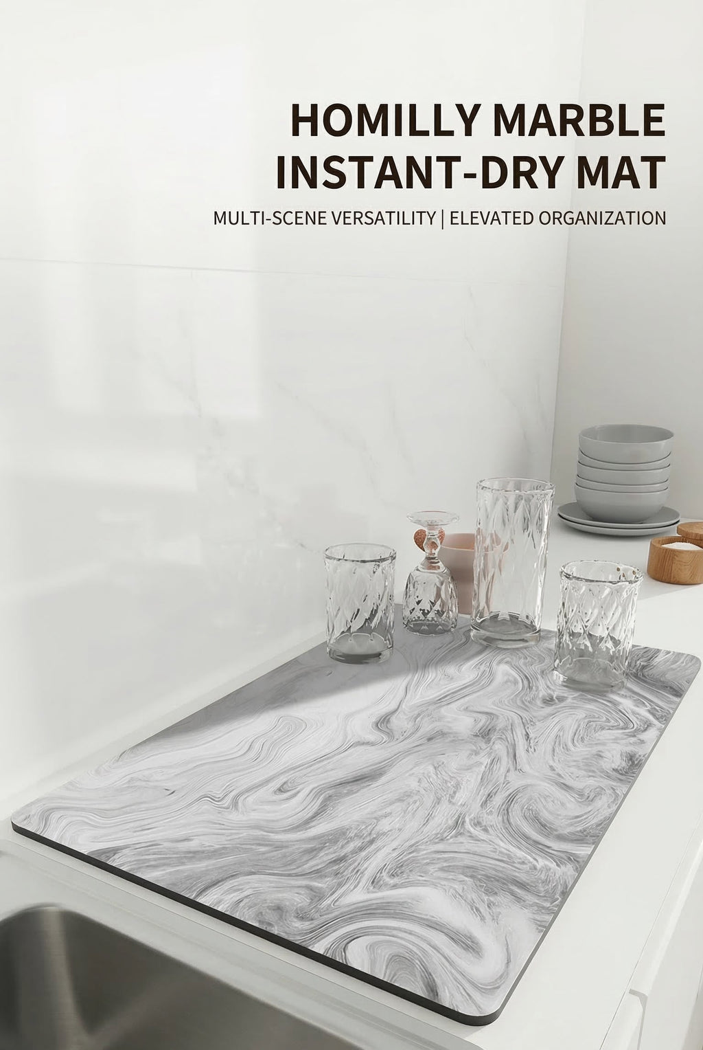 Kitchen Dish Drying Mat – Quick Dry Diatomite Drain Pad for Tableware & Coffee Station