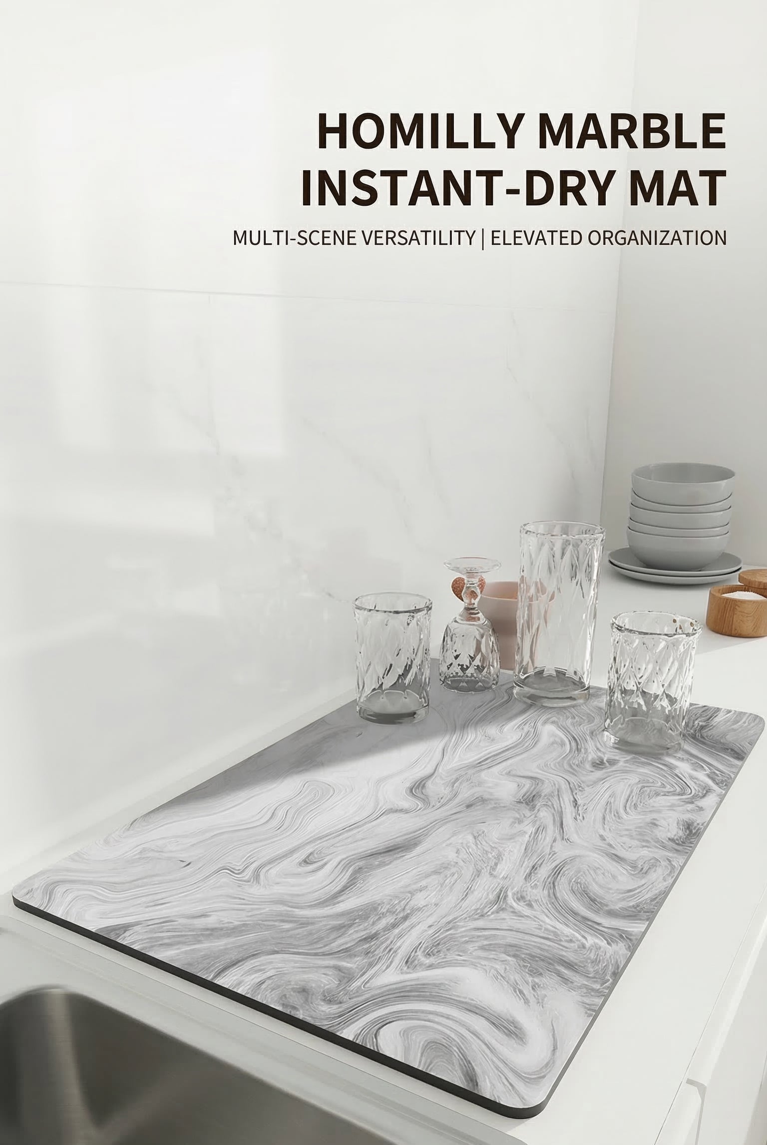 Kitchen Dish Drying Mat – Quick Dry Diatomite Drain Pad for Tableware & Coffee Station