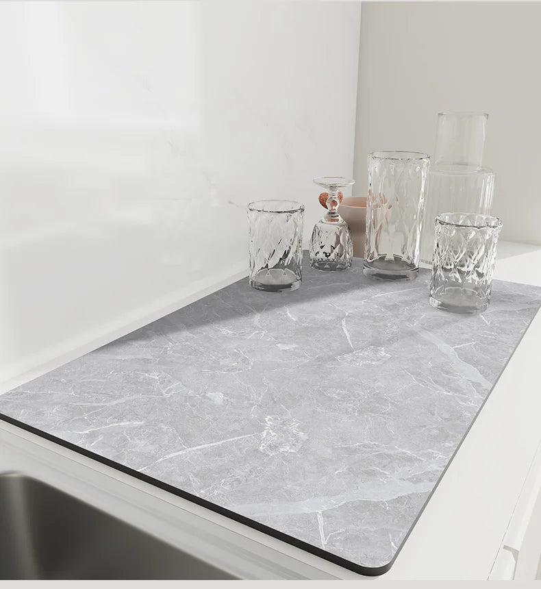 Kitchen Dish Drying Mat – Quick Dry Diatomite Drain Pad for Tableware & Coffee Station