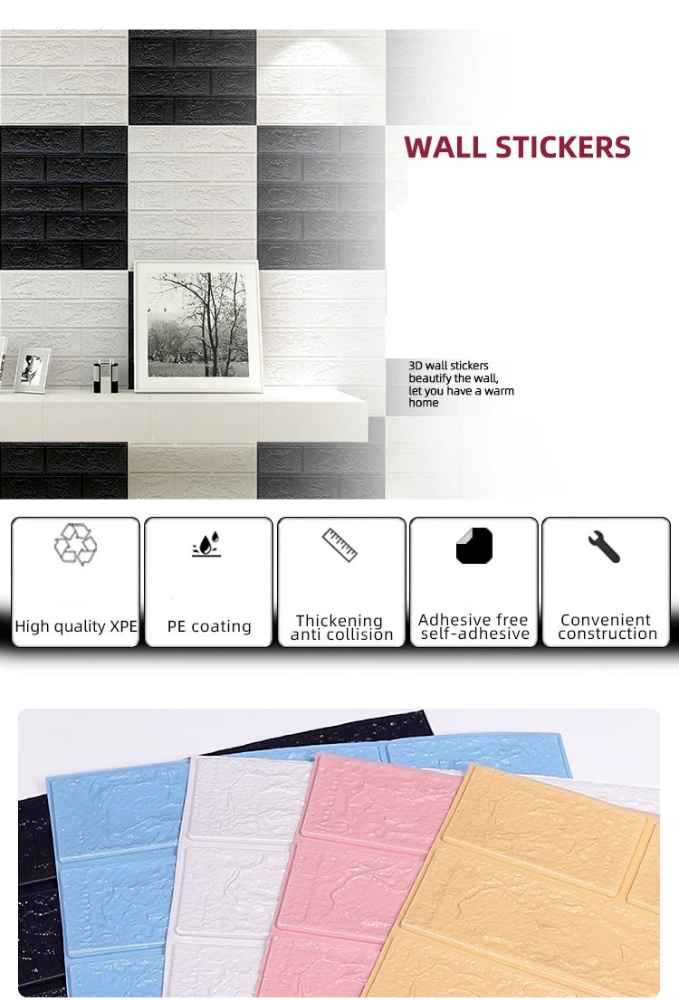 70CM 3D Brick Pattern Wallpaper Soft Foam Material Waterproof Wall Stickers DIY  Self Adhesive Wall Art for Home Decoration