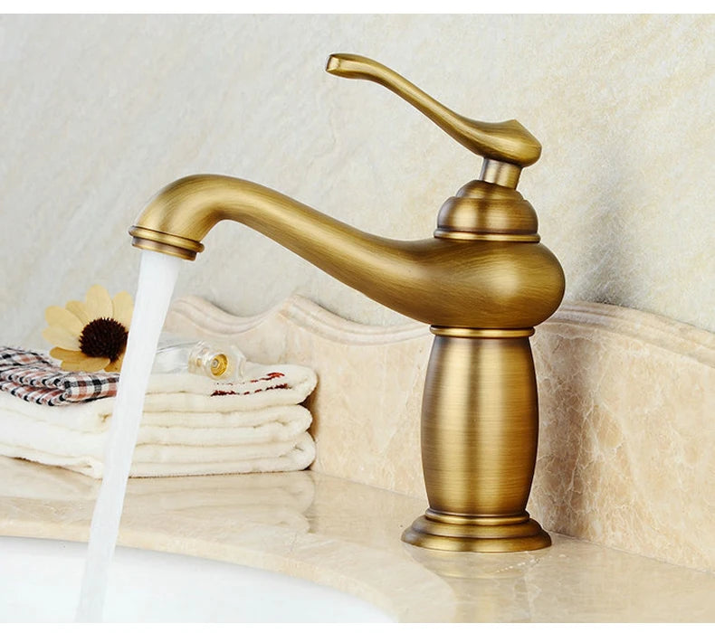 Homilliy Antique Brass Bathroom Faucet – Single Handle Mixer