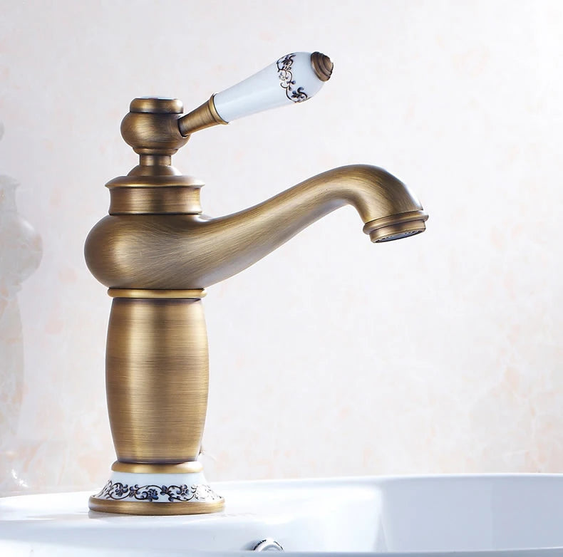Homilliy Antique Brass Bathroom Faucet – Single Handle Mixer