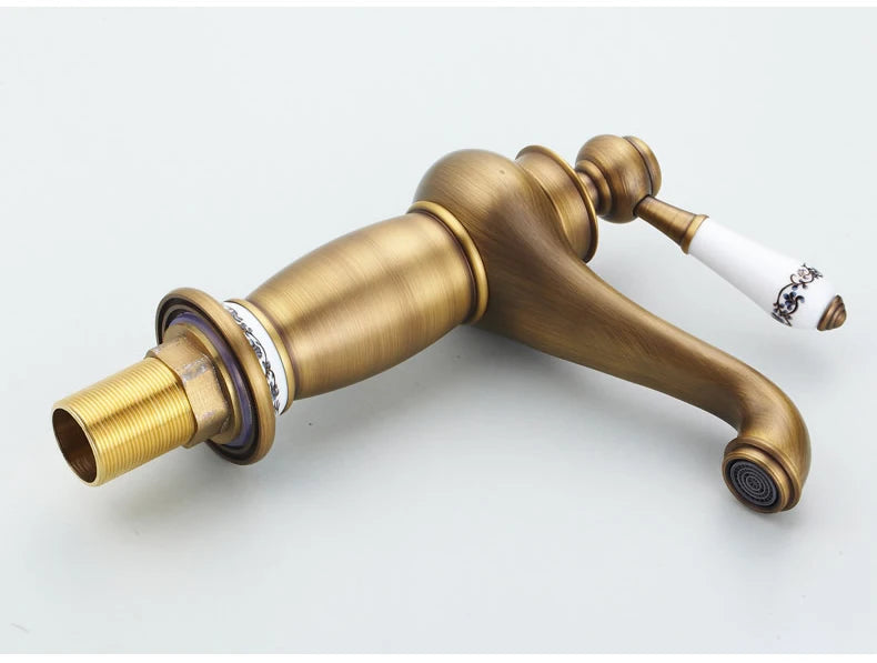 Homilliy Antique Brass Bathroom Faucet – Single Handle Mixer