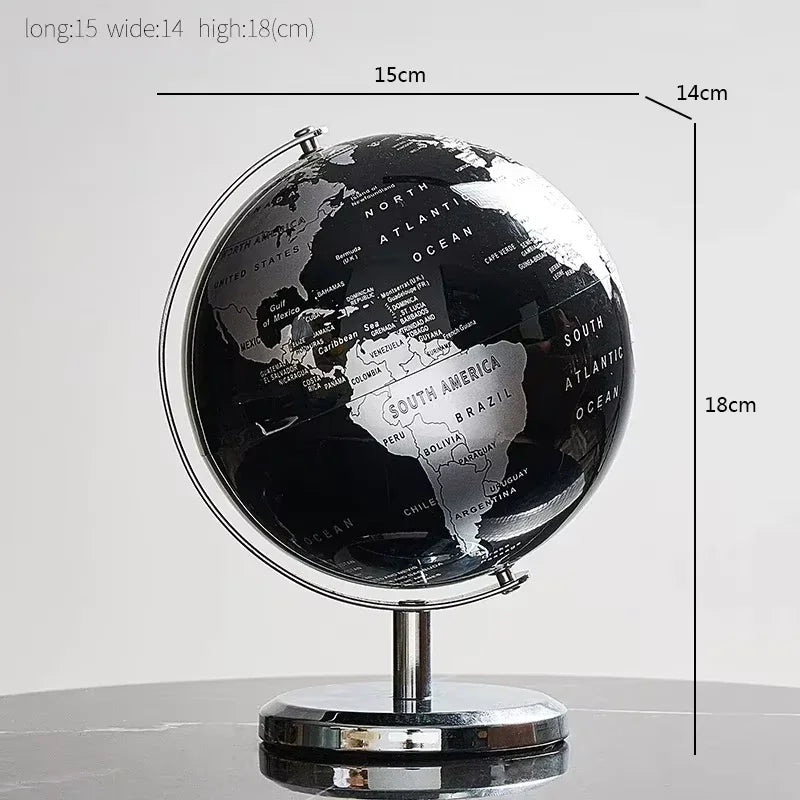 Rotating Desktop Globe Ornament – Modern Educational World Globe Décor