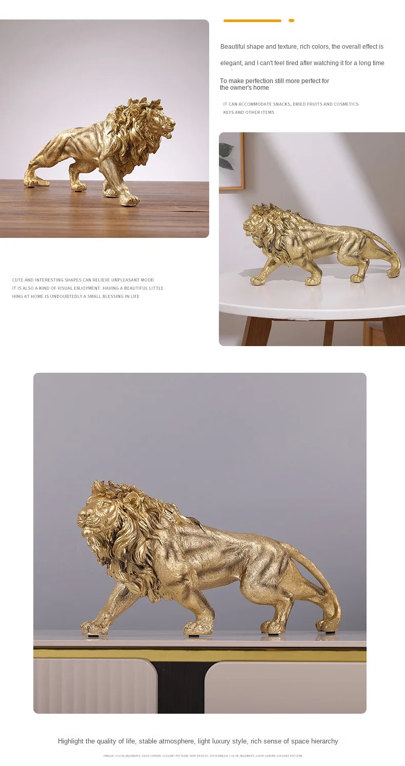 Majestic Golden Lion Sculpture – Modern Art Accent Piece
