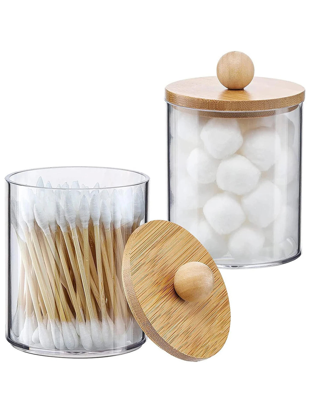 Premium Clear Acrylic Organizer Jar with Bamboo Lid – Dustproof Vanity Storage