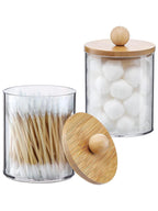 Premium Clear Acrylic Organizer Jar with Bamboo Lid – Dustproof Vanity Storage