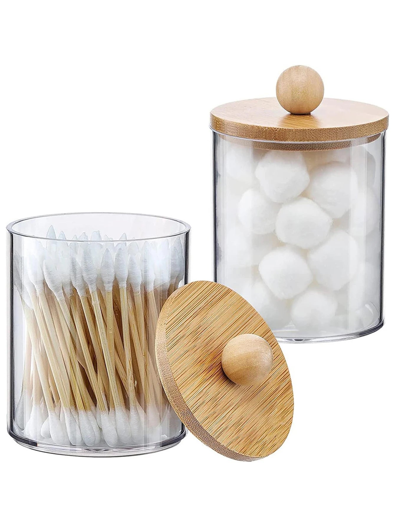 Premium Clear Acrylic Organizer Jar with Bamboo Lid – Dustproof Vanity Storage