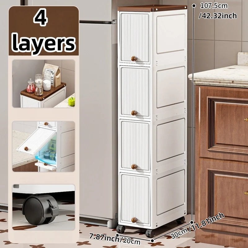 Slim Rolling Storage Cabinet 20cm Wide – Space-Saving Organizer with 2–6 Tiers