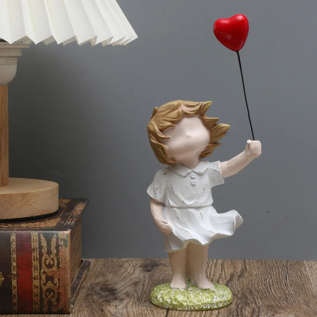 Heart Balloon Girl Sculpture – Modern Art Resin Statue Inspired Décor