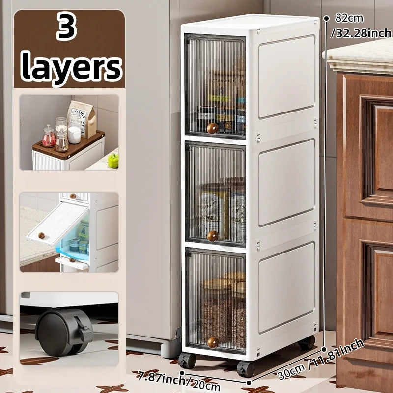 Slim Rolling Storage Cabinet 20cm Wide – Space-Saving Organizer with 2–6 Tiers