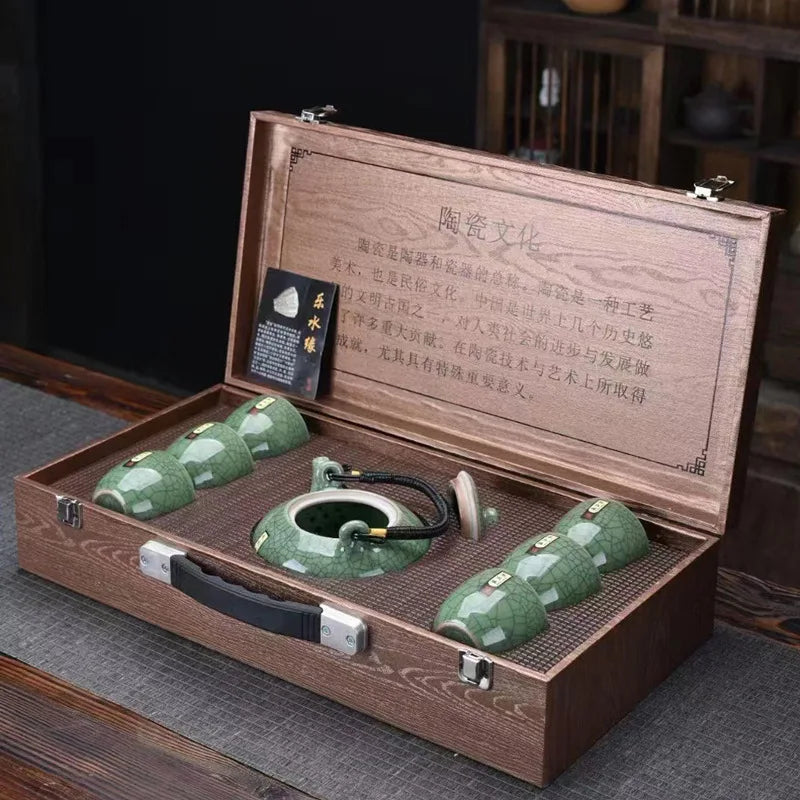 Homilly Crackle Glaze Kung Fu Tea Set with Premium Gift Box