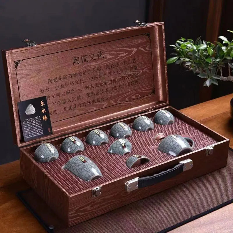 Homilly Crackle Glaze Kung Fu Tea Set with Premium Gift Box