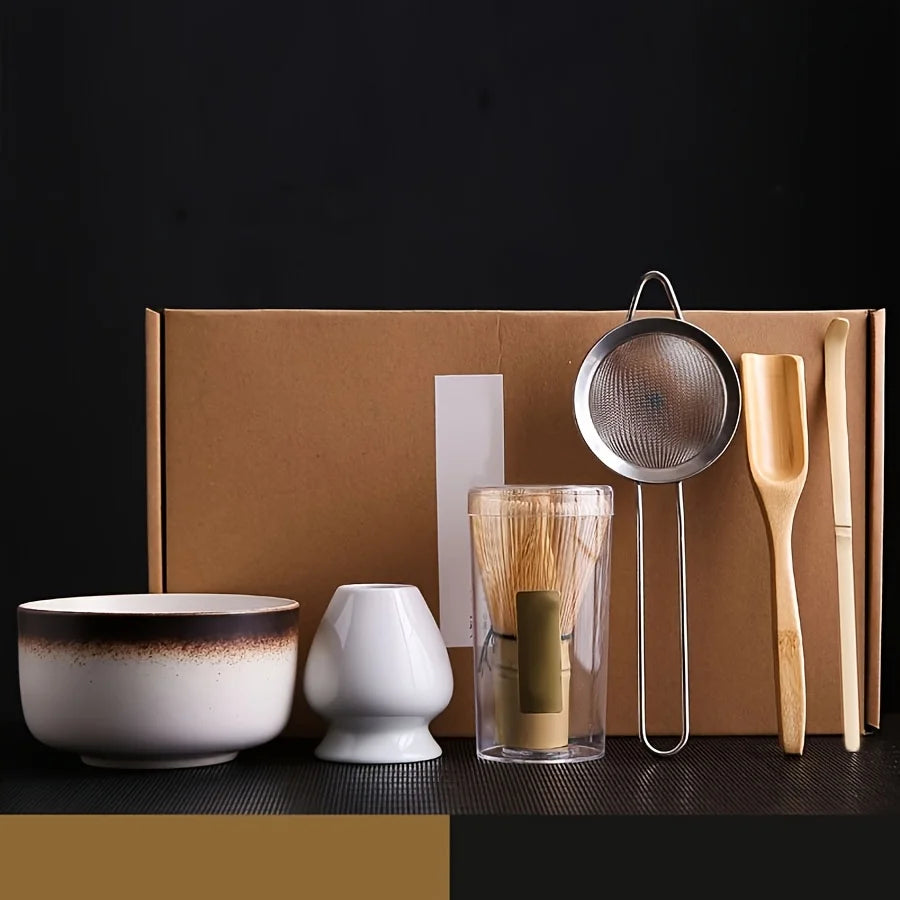 Japanese Style Matcha Tea Set – 6-Piece Ceramic Bowl & Bamboo Accessories