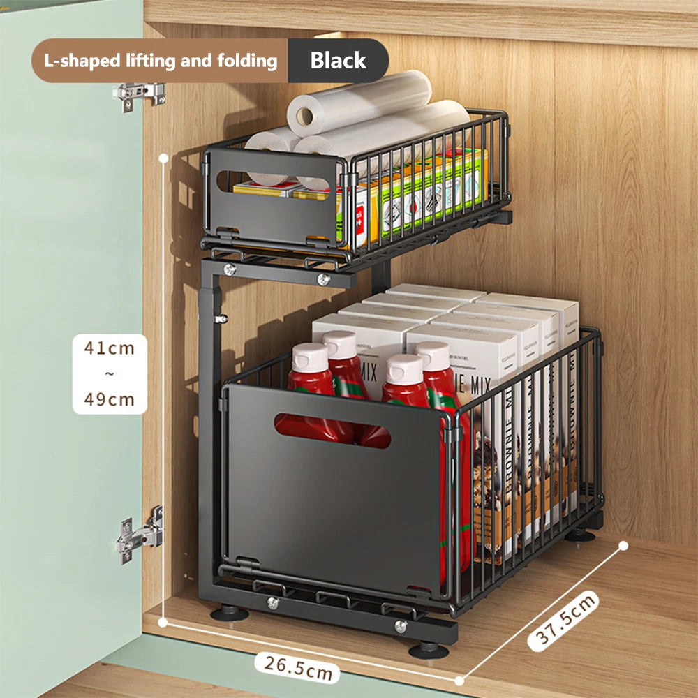 2-Tier Pull-Out Cabinet Organizer – Adjustable Under Sink Storage Rack