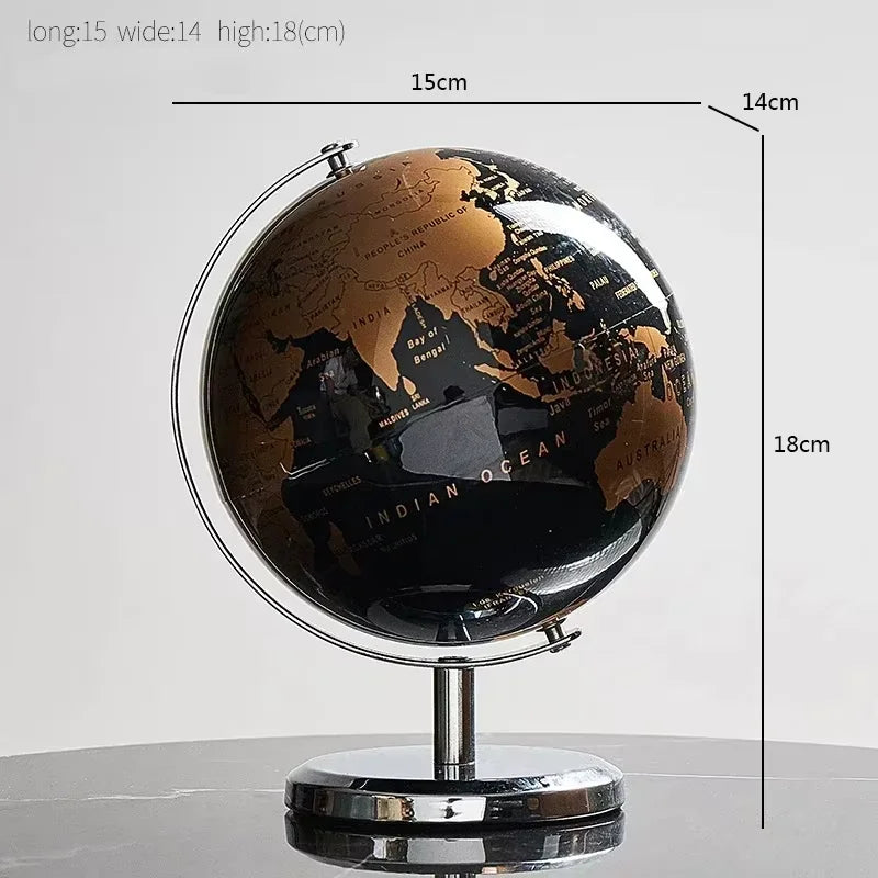 Rotating Desktop Globe Ornament – Modern Educational World Globe Décor