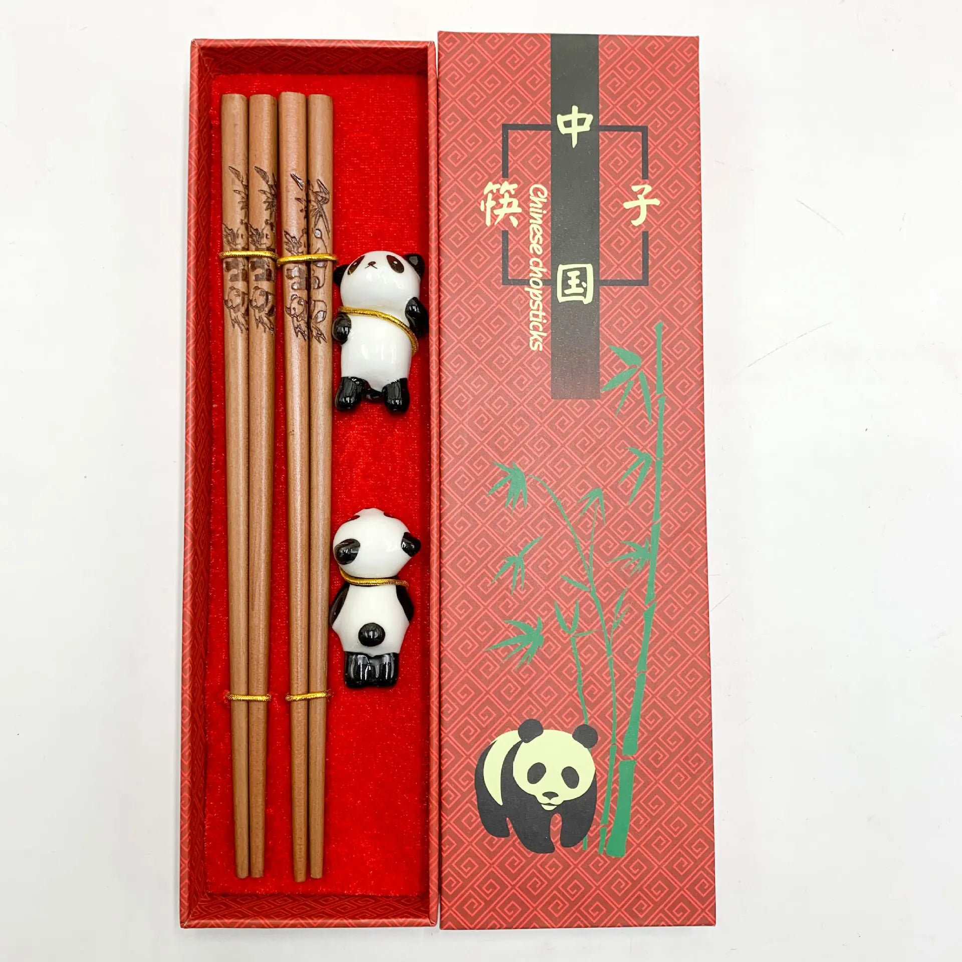 Panda Bamboo Chopsticks Set – 2 Pairs Non-Slip Reusable Chopsticks