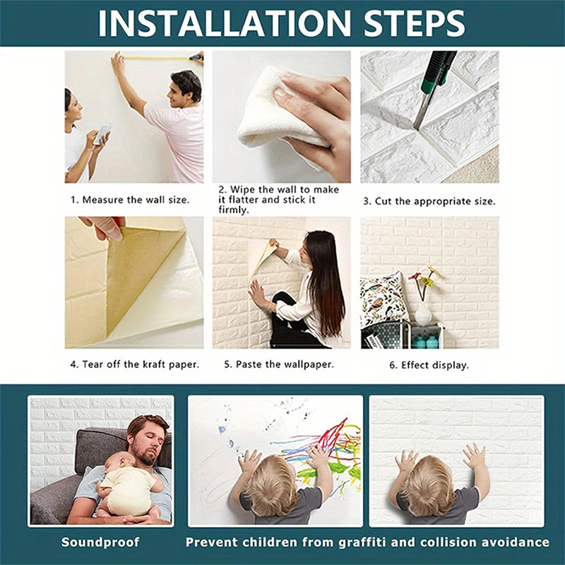 70CM 3D Brick Pattern Wallpaper Soft Foam Material Waterproof Wall Stickers DIY  Self Adhesive Wall Art for Home Decoration