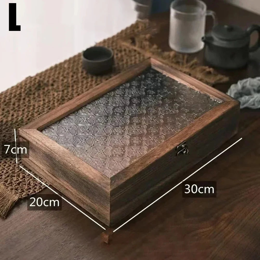 Homilly Vintage Wooden Storage Box – Nordic Glass Lid Organizer