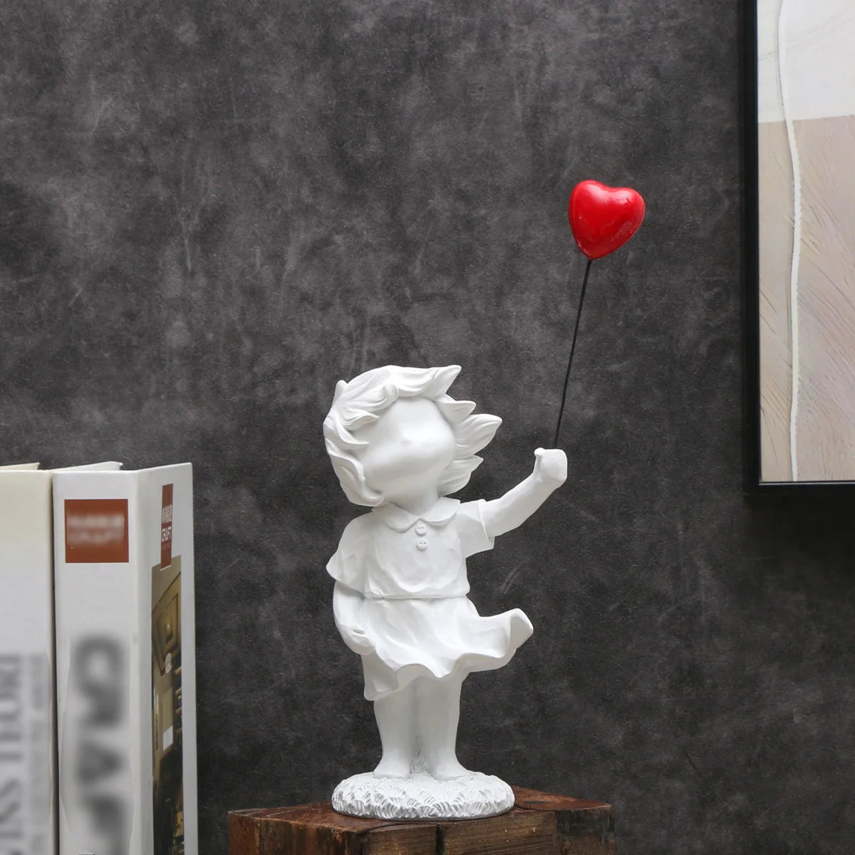 Heart Balloon Girl Sculpture – Modern Art Resin Statue Inspired Décor