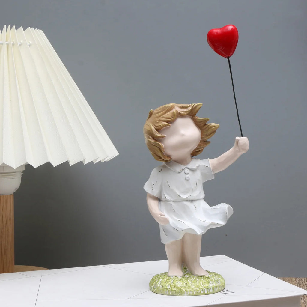 Heart Balloon Girl Sculpture – Modern Art Resin Statue Inspired Décor