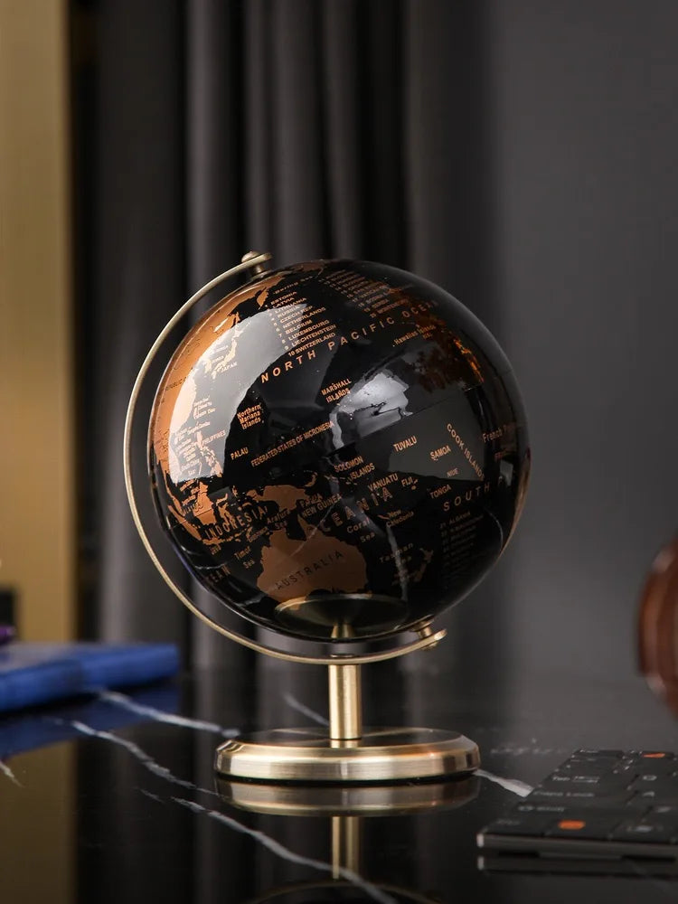 Rotating Desktop Globe Ornament – Modern Educational World Globe Décor