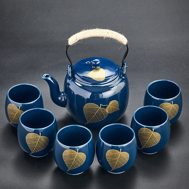 Homilly Large Capacity Ceramic Tea Set with Iron Handle (1 Teapot + 6 Cups)