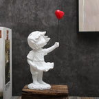 Heart Balloon Girl Sculpture – Modern Art Resin Statue Inspired Décor