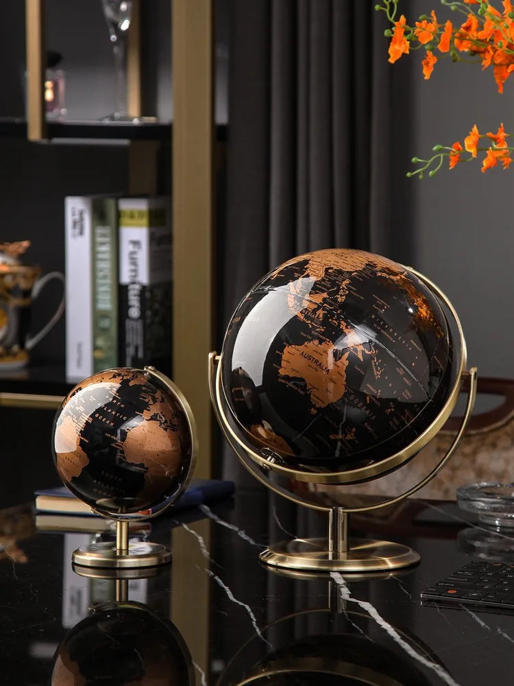 Rotating Desktop Globe Ornament – Modern Educational World Globe Décor