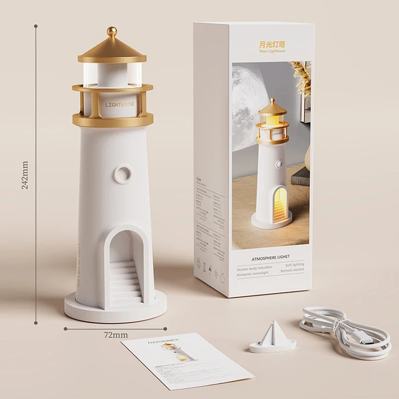 Nordic Lighthouse Moon Projection Lamp - Motion Sensor Ambient Light