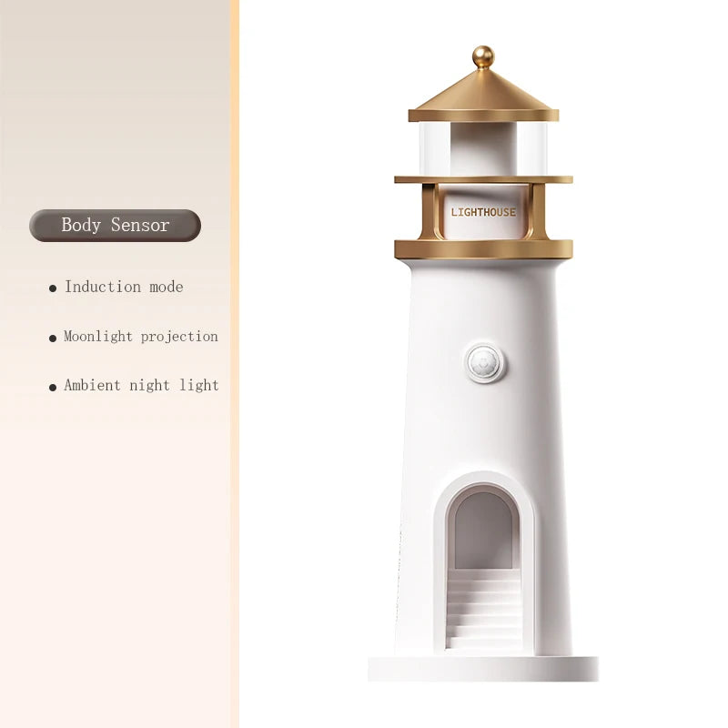 Nordic Lighthouse Moon Projection Lamp - Motion Sensor Ambient Light