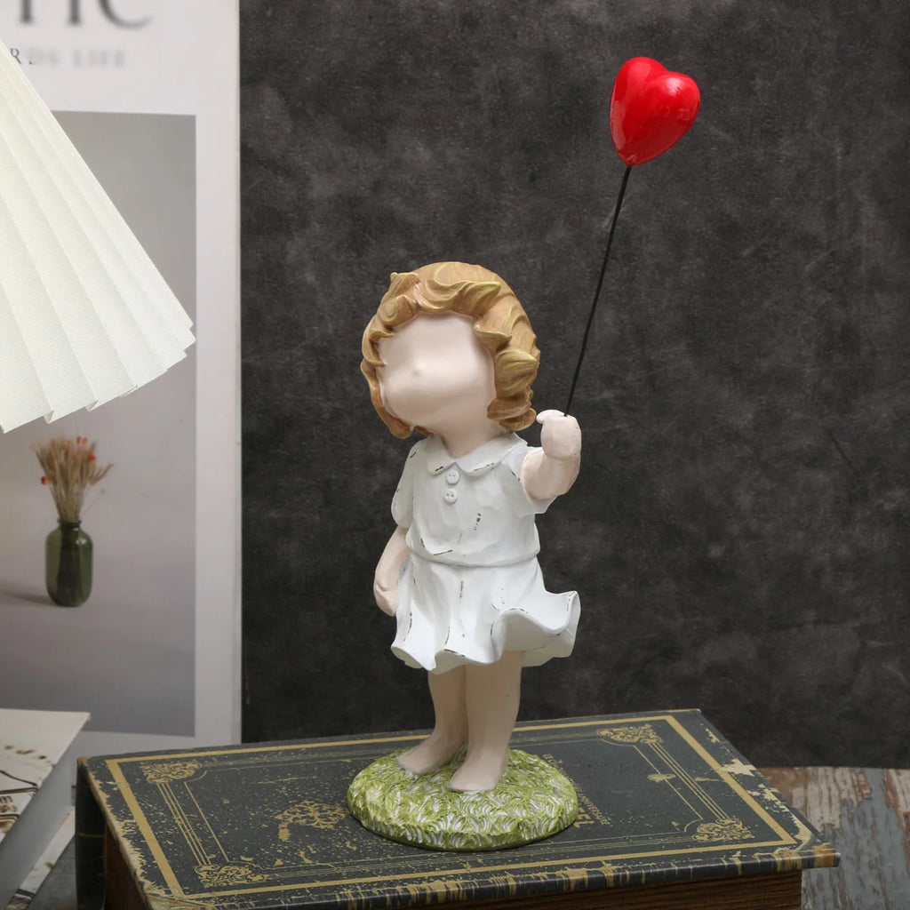 Heart Balloon Girl Sculpture – Modern Art Resin Statue Inspired Décor