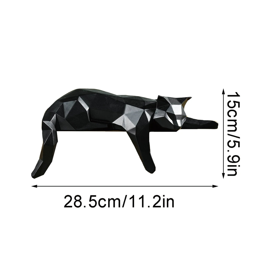 Geometric Lying Cat Resin Statue – Modern Black & White Home Décor Figurine