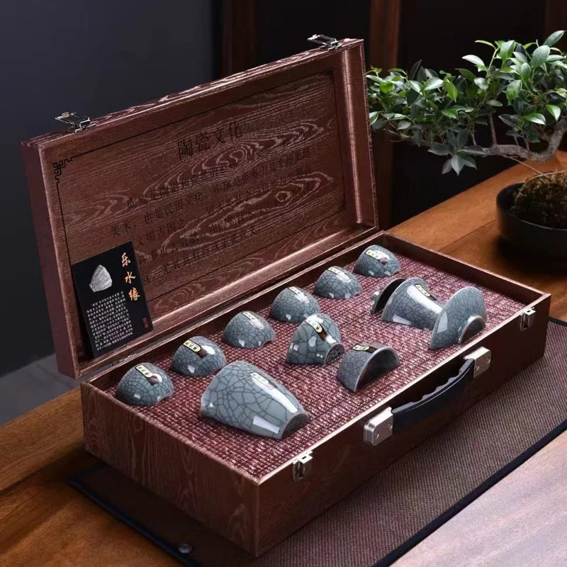 Homilly Crackle Glaze Kung Fu Tea Set with Premium Gift Box