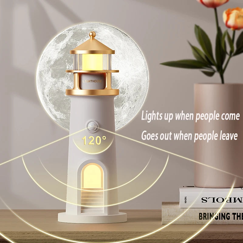 Nordic Lighthouse Moon Projection Lamp - Motion Sensor Ambient Light