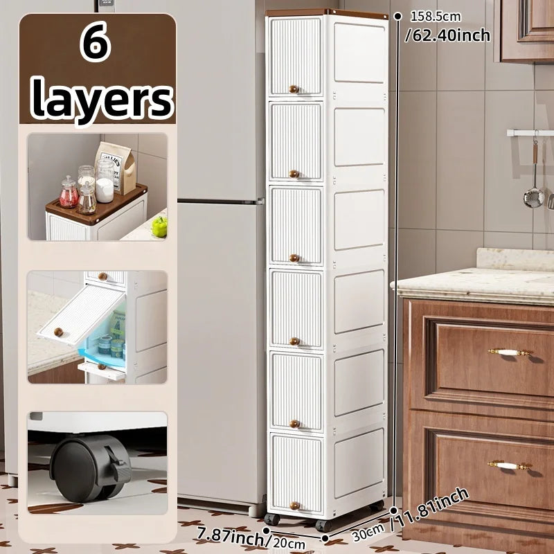Slim Rolling Storage Cabinet 20cm Wide – Space-Saving Organizer with 2–6 Tiers