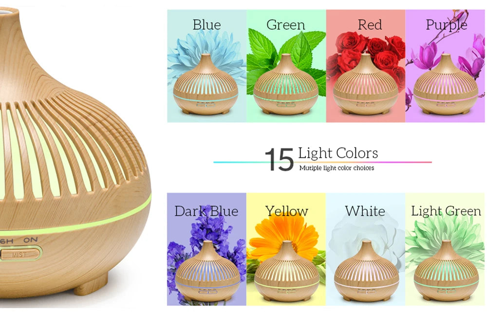 Premium Wood Grain Essential Oil Diffuser (500ml) – Ultrasonic Aromatherapy & Ambient Humidifier