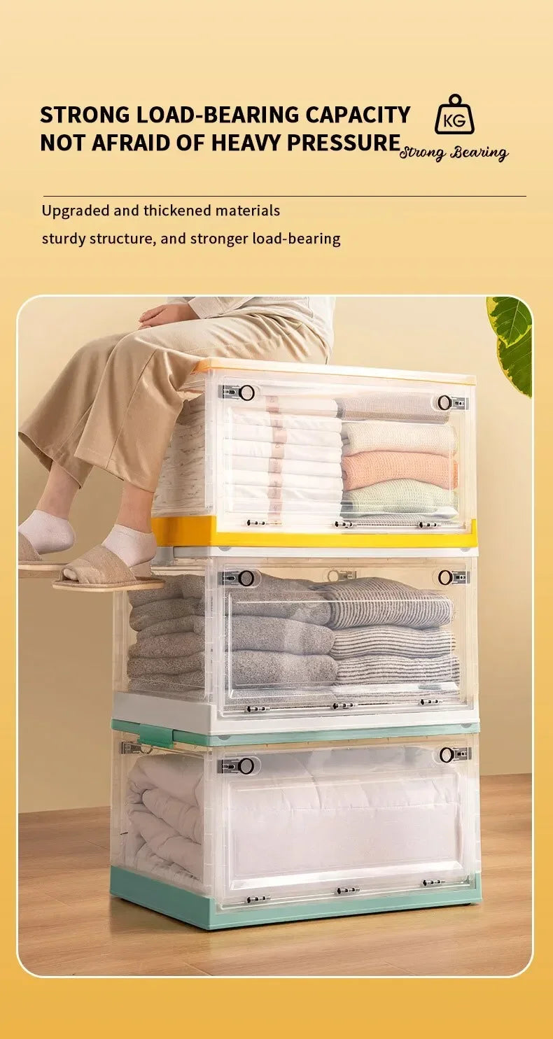 Foldable Clear Storage Trunk – Large Capacity Stackable Organizer for Clothes & Wardrobe