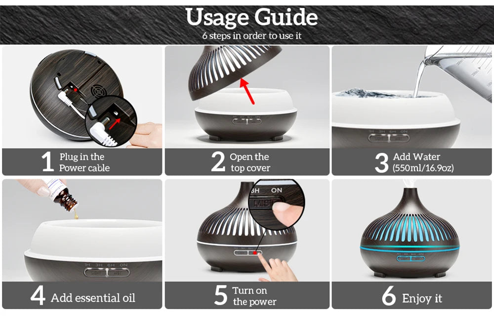 Premium Wood Grain Essential Oil Diffuser (500ml) – Ultrasonic Aromatherapy & Ambient Humidifier