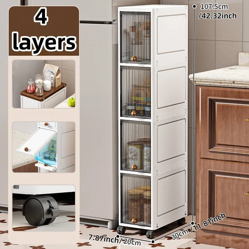 Slim Rolling Storage Cabinet 20cm Wide – Space-Saving Organizer with 2–6 Tiers