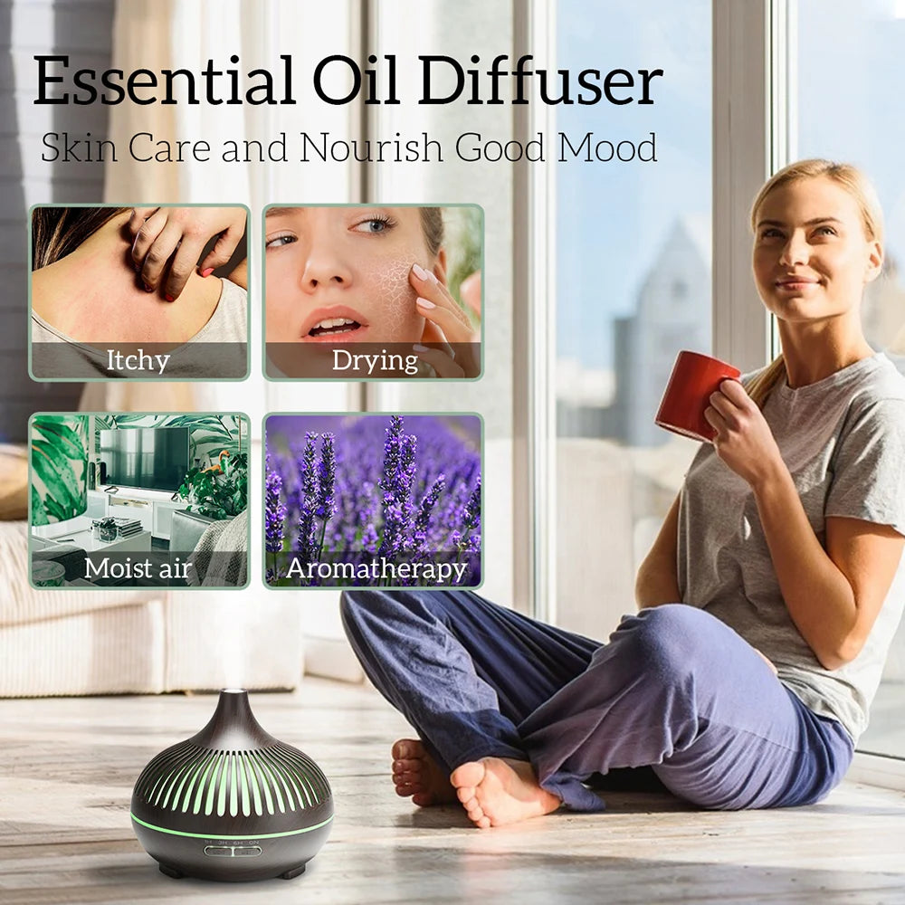Premium Wood Grain Essential Oil Diffuser (500ml) – Ultrasonic Aromatherapy & Ambient Humidifier