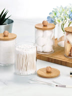 Premium Clear Acrylic Organizer Jar with Bamboo Lid – Dustproof Vanity Storage