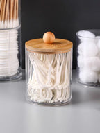 Premium Clear Acrylic Organizer Jar with Bamboo Lid – Dustproof Vanity Storage