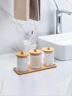 Premium Clear Acrylic Organizer Jar with Bamboo Lid – Dustproof Vanity Storage