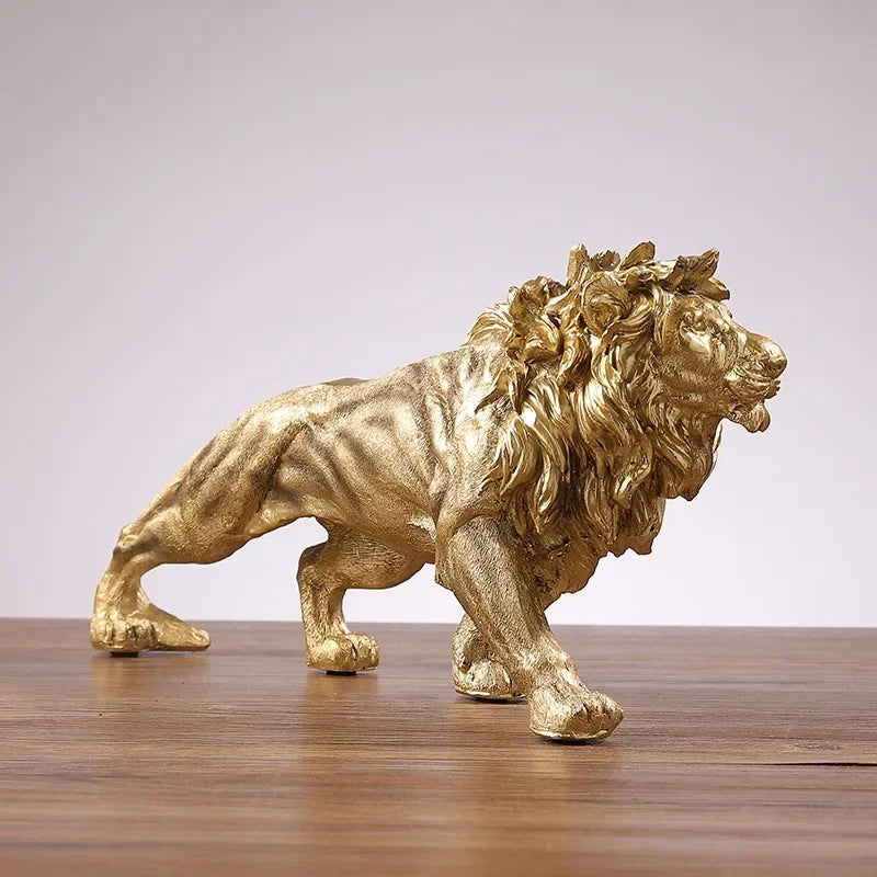 Majestic Golden Lion Sculpture – Modern Art Accent Piece